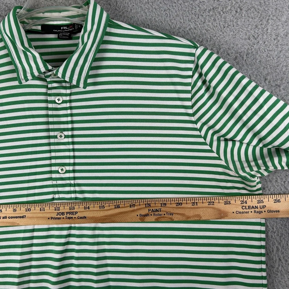 Ralph Lauren RLX Polo Shirt Mens XL Green White Striped Performance Golf Stretch